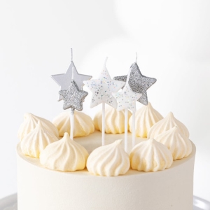 Svíčky dortové Hvězdy stříbrné 5 ks