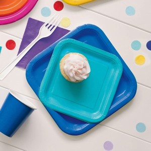 TALÍŘE papírové royal blue čtverec 14ks 23cm