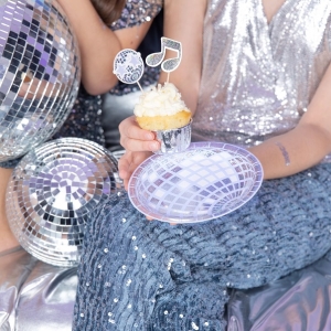 Talíře papírové Disco koule stříbrná 18cm 6ks