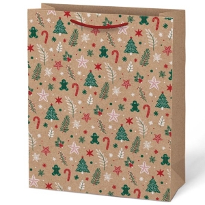 Taška kraftová vánoční mix 26x32 cm
