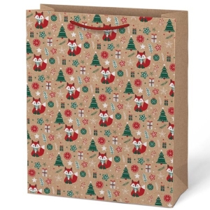Taška kraftová vánoční mix 26x32 cm