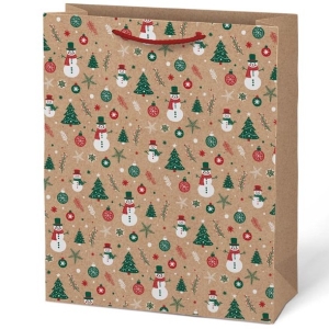 Taška kraftová vánoční mix 26x32 cm