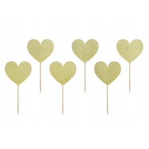 Zápichy na dort zlatá srdce 6 ks
