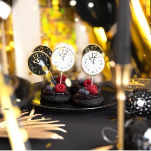 Zápichy novoroční hodiny černo-zlaté 6ks