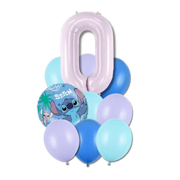 Balónkový buket Stitch a Angel s číslicí