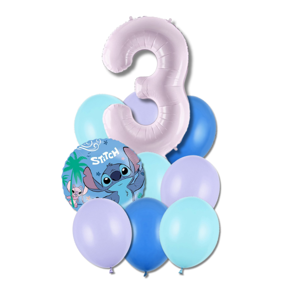 Balónkový buket Stitch a Angel s číslicí