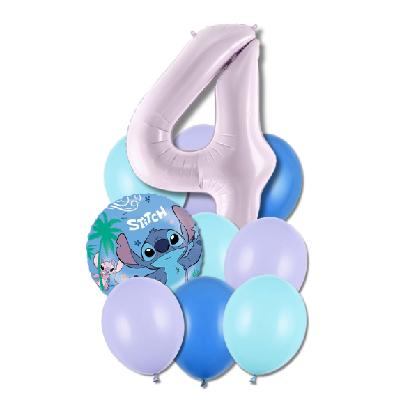 Balónkový buket Stitch a Angel s číslicí