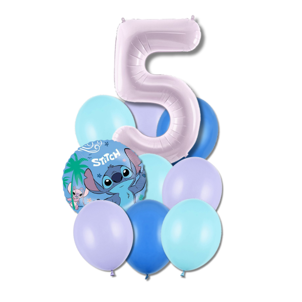 Balónkový buket Stitch a Angel s číslicí