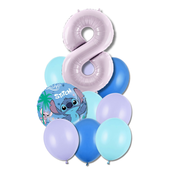 Balónkový buket Stitch a Angel s číslicí