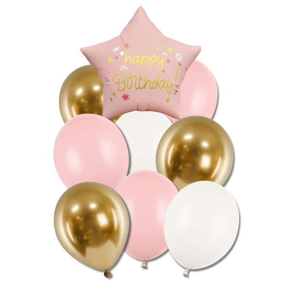 Balónkový buket - Happy birthday, růžovo-zlatý 9ks