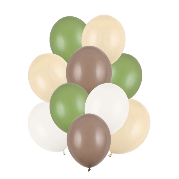 Balónky latexové pastelové (cappuccino, rozmarýnově zelené,alabastr), mix 30 cm, 10 ks