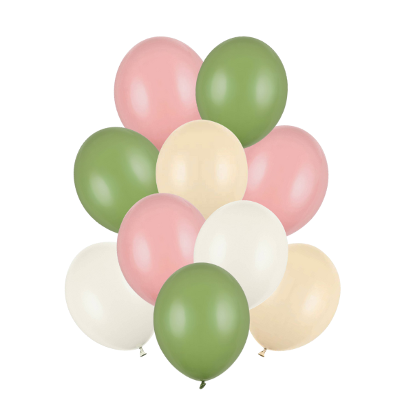 Balónky latexové pastelové (zaprášená růže, rozmarýnově zelená, sv.šampaň) mix 30 cm, 10 ks