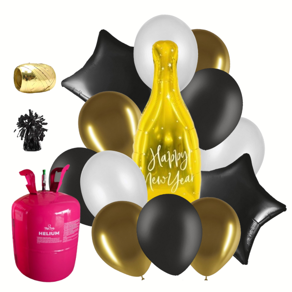 Helium - Balonkový buket černo-zlatý Silvestrovský Láhev 13ks