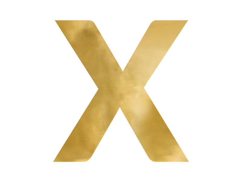Zrcadlové písmeno \'\'X\'\', zlaté, 58x60 cm